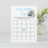Blue Teddy Bear Train Boy Baby shower Bingo Kaart (Staand voorkant)