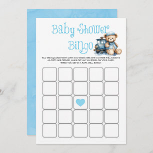 Blue Teddy Bear Train Boy Baby shower Bingo Kaart