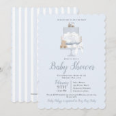 Blue Teddy Bear Train Cake Boy Baby shower Kaart (Voorkant / Achterkant)