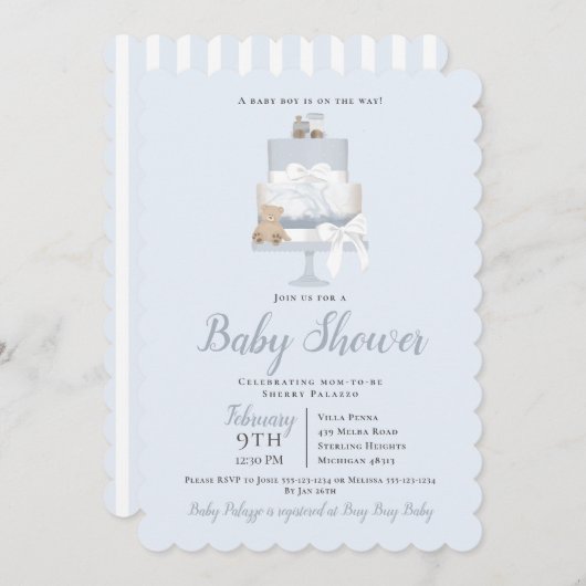 Blue Teddy Bear Train Cake Boy Baby shower Kaart (Voorkant / Achterkant)