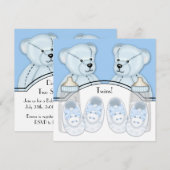 Blue Teddy Bear Twin Boys Baby shower Kaart (Voorkant / Achterkant)