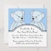Blue Teddy Bear Twin Boys Baby shower Kaart (Achterkant)