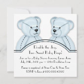 Blue Teddy Bear Twin Boys Baby Shower Uitnodiginge Kaart (Achterkant)