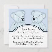 Blue Teddy Bear Twin Boys Baby Shower Uitnodiginge Kaart (Achterkant)