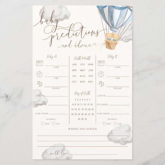 Blue Teddy Bear Twins Baby Predictions Game (Voorkant)