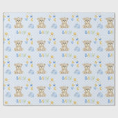 Blue Teddy Bear Waterverf Baby shower Cadeaupapier (Vlak)
