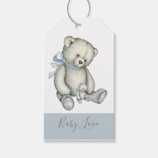 Blue Teddy Bear  Waterverf Rustic Cadeaulabel (Voorkant)