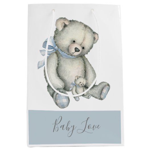 Blue Teddy Bear  Waterverf Rustic Medium Cadeauzakje (Voorkant)