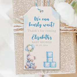 Blue Teddy Bear "We Can Bearly Wait" Baby Shower  Cadeaulabel