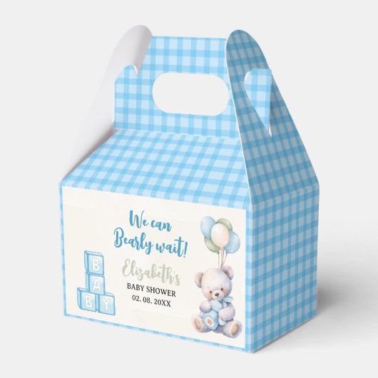 Blue Teddy Bear "We Can Bearly Wait"  Bedankdoosjes (Voorkant Zijde)