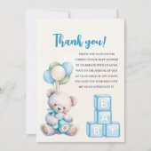 Blue Teddy Bear "We Can Bearly Wait"  Bedankkaart (Voorkant)