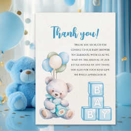 Blue Teddy Bear "We Can Bearly Wait"  Bedankkaart