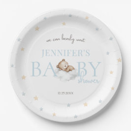 Blue Teddy Bear We kunnen nauwelijks wachten Baby  Papieren Bordje