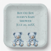 Blue Teddy Bears Twin Baby shower Papieren Bordje (Voorkant)