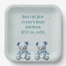 Blue Teddy Bears Twin Baby shower Papieren Bordje