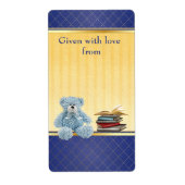 Blue Teddy Bring a Book Baby shower Bookplaten Etiket (Voorkant)