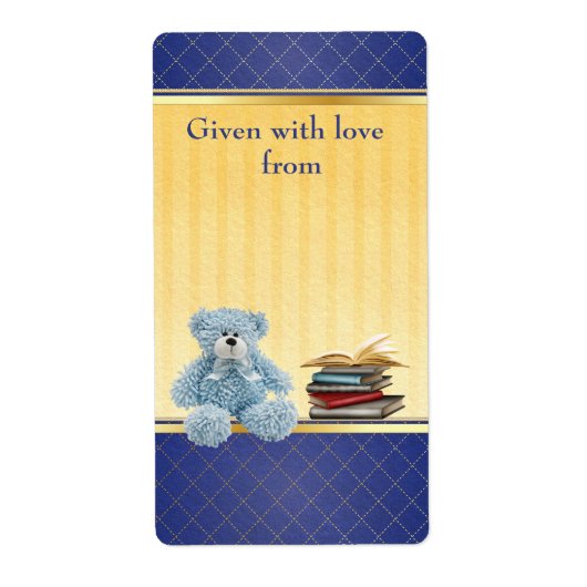 Blue Teddy Bring a Book Baby shower Bookplaten Etiket (Voorkant)