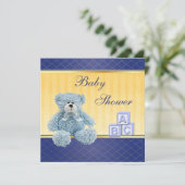 Blue Teddy & Building Blocks Boys Baby shower Kaart (Staand voorkant)