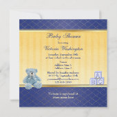 Blue Teddy & Building Blocks Boys Baby shower Kaart (Achterkant)