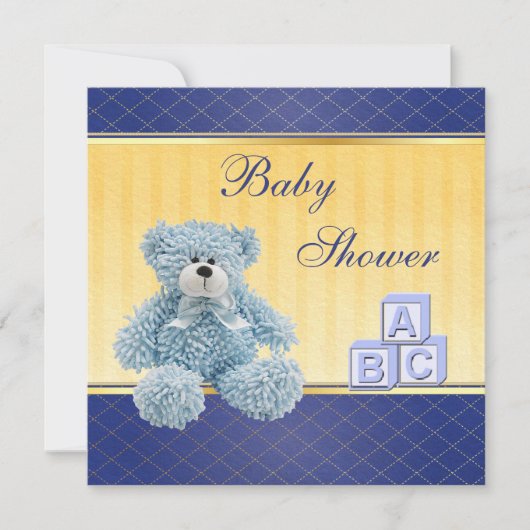 Blue Teddy & Building Blocks Boys Baby shower Kaart (Voorkant)