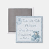 Blue Teddy Save the Date Boy Baby shower Magneet (Voorkant / Achterkant)