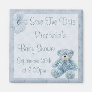 Blue Teddy Save the Date Boy Baby shower Magneet