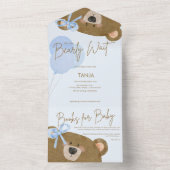Blue Teddy We kunnen Barly Boy Baby shower wachten All In One Uitnodiging (Binnen)