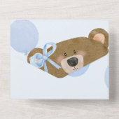 Blue Teddy We kunnen Barly Boy Baby shower wachten All In One Uitnodiging (Achterkant)