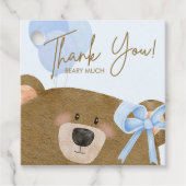 Blue Teddy We kunnen Barly Boy Baby shower wachten Bedankjes Labels (Voorkant)