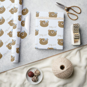 Blue Teddy We kunnen Barly Boy Baby shower wachten Cadeaupapier