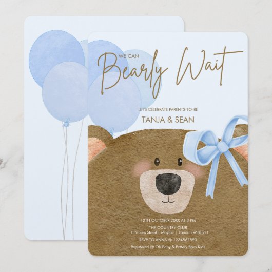 Blue Teddy We kunnen Barly Boy Baby shower wachten Kaart (Voorkant / Achterkant)