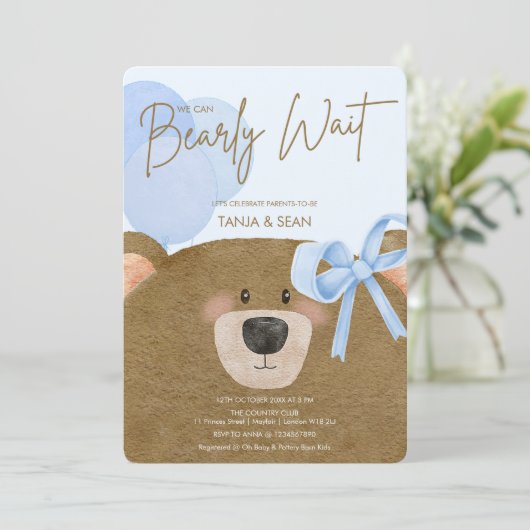 Blue Teddy We kunnen Barly Boy Baby shower wachten Kaart (Staand voorkant)
