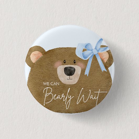 Blue Teddy We kunnen Barly Boy Baby shower wachten Ronde Button 3,2 Cm (Voorkant)