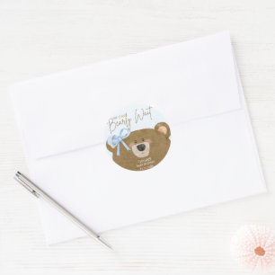 Blue Teddy We kunnen Barly Boy Baby shower wachten Ronde Sticker