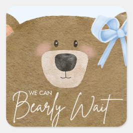 Blue Teddy We kunnen Barly Boy Baby shower wachten Vierkante Sticker