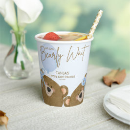 Blue Teddy We kunnen bijna wachten Twins Baby show Papieren Bekers