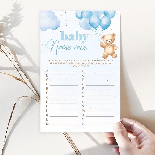Blue teddybeer baby naam race baby shower spel (Creator heeft geüpload)