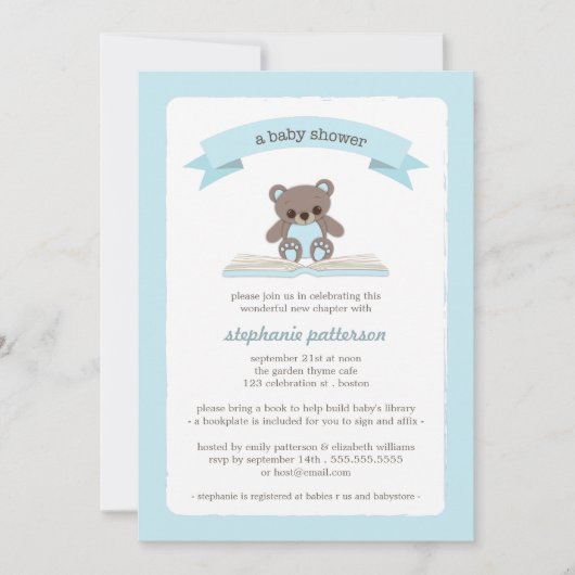 Blue Teddybeer Breng een Baby shower-uitnodiging v Kaart (Voorkant)