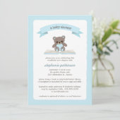 Blue Teddybeer Breng een Baby shower-uitnodiging v Kaart (Staand voorkant)