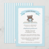 Blue Teddybeer Breng een Baby shower-uitnodiging v Kaart (Voorkant / Achterkant)