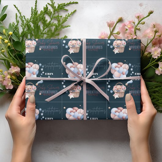 Blue Teddybeer en Balloon Custom Baby shower Cadeaupapier