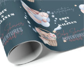 Blue Teddybeer en Balloon Custom Baby shower Cadeaupapier (Rol Hoek)