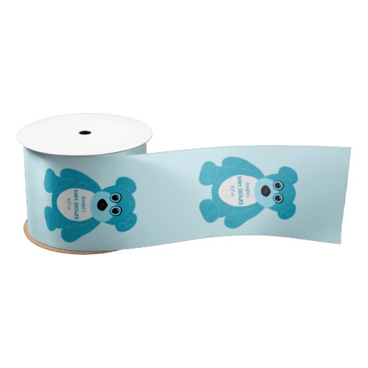 Blue Teddybeer gepersonaliseerd Baby shower Satijnen Lint (Spoel)