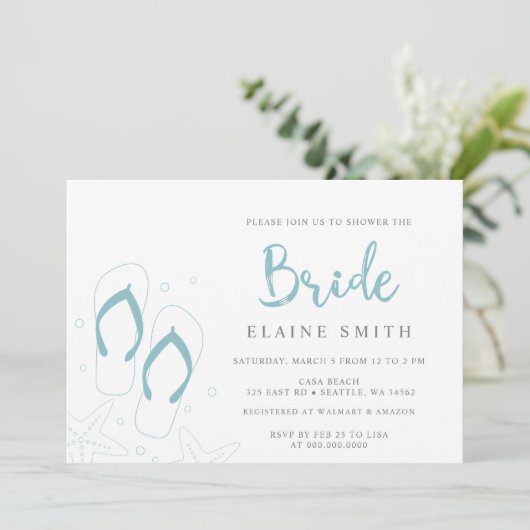 Blue Teenslippers Summer Beach Vrijgezellenfeest Kaart (Staand voorkant)