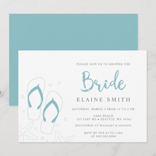 Blue Teenslippers Summer Beach Vrijgezellenfeest Kaart (Voorkant / Achterkant)