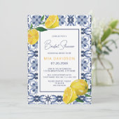 Blue Tegel & Citrus Zomer Vrijgezellenfeest Kaart (Staand voorkant)