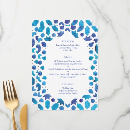 Blue Tegel Coastal Wedding Menu (Voorkant / Achterkant in situ)