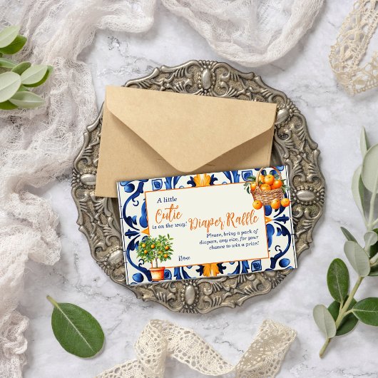 Blue Tegel Cutie Sinaasappel Citrus Baby shower Ga Informatiekaartje