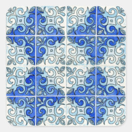 Blue Tegel Design 2 - Swirls Vierkante Sticker