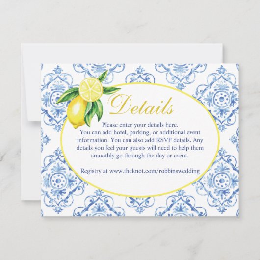 Blue Tegel Italy Floral Lemon Details Kaart (Voorkant)